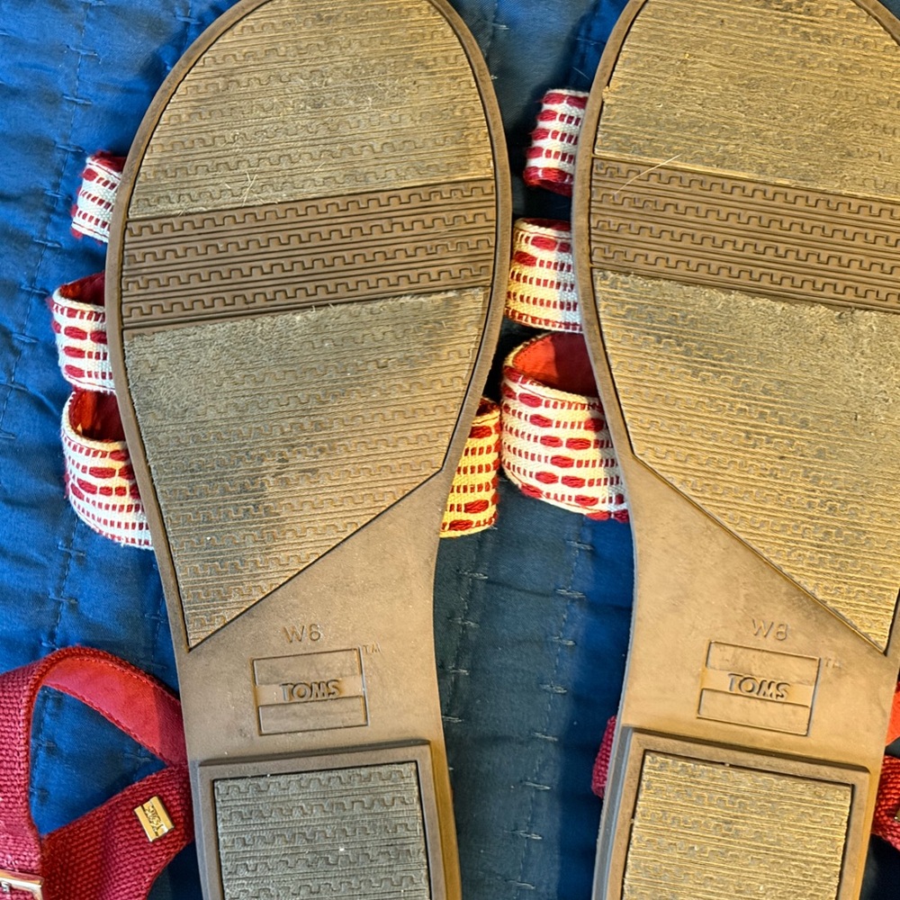 TOMS Red and White Striped Sandals